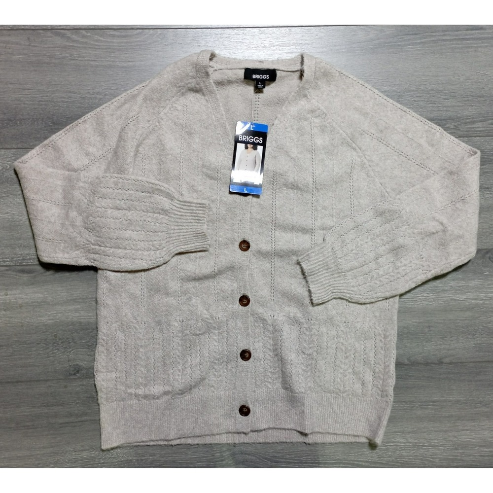 Briggs Cardigan Sweater Adult Womens Large Tan Long Sleeve Buttons